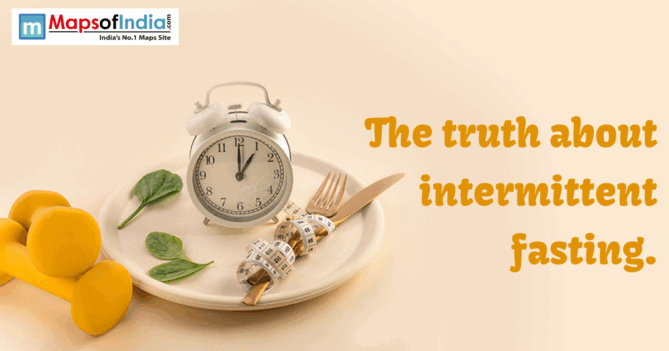 An image showing a clock placed on a plate with a fork, knife, and measuring tape, symbolizing intermittent fasting.