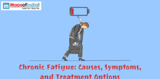 Chronic Fatigue Causes, Symptoms and Treatment Options Illustration of a tired office worker carrying a briefcase with a low battery icon above, representing chronic fatigue, its causes, symptoms, and treatment options.