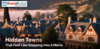 Hidden Towns That Feel Like Stepping Into A Movie A picturesque village with charming cottages and misty hills, representing hidden towns that feel like stepping into a movie.