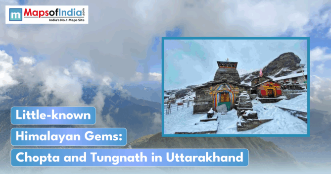 Snow-covered Tungnath Temple in Uttarakhand with Himalayan mountains in the background, highlighting the hidden gems of Chopta and Tungnath.