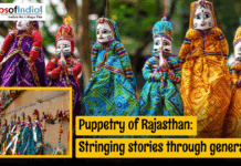 Puppetry of Rajasthan: Stringing Stories Through Generations Colorful Kathputli string puppets of Rajasthan dressed in traditional attire, showcasing the rich folk puppetry art that strings stories through generations.