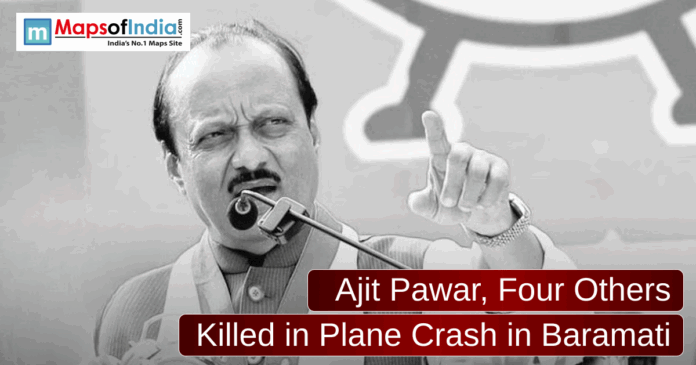 Ajit Pawar Black and white portrait of Ajit Pawar with news text: "Ajit Pawar, Four Others Killed in Plane Crash in Baramati."