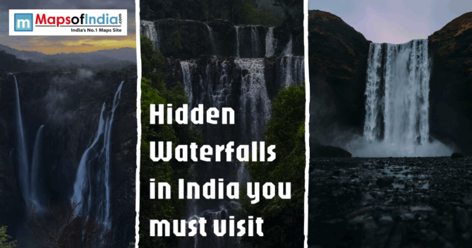 A collage of three different Indian waterfalls with the text "Hidden Waterfalls in India you must visit."