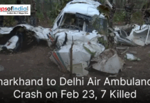 Jharkhand to Delhi Air Ambulance Crash on Feb 23, 7 Killed Wreckage of a crashed air ambulance aircraft lying damaged in a forested area after the Jharkhand to Delhi crash on Feb 23