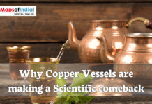 Why Copper Vessels Are Making A Scientific Comeback Copper vessels including a jug, pot, and glass placed on a wooden table with the text “Why Copper Vessels are making a Scientific comeback” displayed over the image