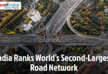 India Ranks World’s Second-Largest Road Network Aerial view of a major highway interchange in India, showcasing the country’s vast road infrastructure as it ranks second globally for the largest road network.