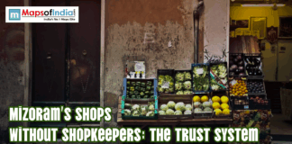 Mizoram’s Shops Without Shopkeepers: The Trust System Roadside vegetable stall in Mizoram displaying fresh produce like cabbages, cucumbers, melons, and oranges, representing the state’s unique trust-based shop system without shopkeepers.