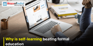 Why is self-learning beating formal education Person learning online on a laptop, highlighting why self-learning is surpassing formal education in the digital age.