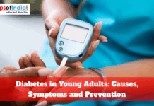 Diabetes in Young Adults: Causes, Symptoms and Prevention Healthcare professional using a glucometer to check blood sugar levels of a young adult, highlighting diabetes awareness, symptoms, and prevention.