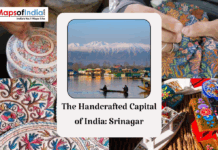 The Handcrafted Capital of India: Srinagar Collage of Srinagar handicrafts with Dal Lake and Himalayas, titled “The Handcrafted Capital of India: Srinagar.”