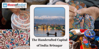 The Handcrafted Capital of India: Srinagar Collage of Srinagar handicrafts with Dal Lake and Himalayas, titled “The Handcrafted Capital of India: Srinagar.”