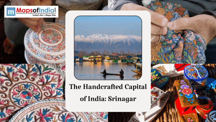handmade (1) Collage of Srinagar handicrafts with Dal Lake and Himalayas, titled “The Handcrafted Capital of India: Srinagar.”