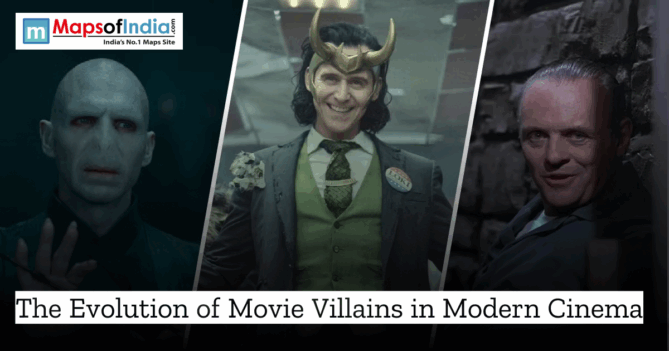 Collage of iconic movie villains representing the evolution of antagonists in modern cinema, featured with the title “The Evolution of Movie Villains in Modern Cinema.”