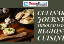 A Culinary Journey Through India’s Regional Cuisines A rustic spread of Indian bread with garlic butter on a wooden board, alongside fresh garlic and a pan of flatbreads, promoting a culinary journey through India’s regional cuisines.