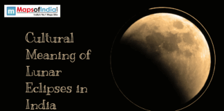 Cultural Meaning of Lunar Eclipses in India Partial lunar eclipse against a black background with the text "Cultural Meaning of Lunar Eclipses in India."