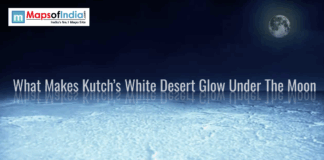 What Makes Kutch’s White Desert Glow Under The Moon Moonlight illuminating the White Desert of Kutch with glowing salt flats under a clear night sky.