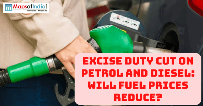 petro Person refueling a car with a petrol pump nozzle, highlighting excise duty cut on petrol and diesel and its impact on fuel prices.