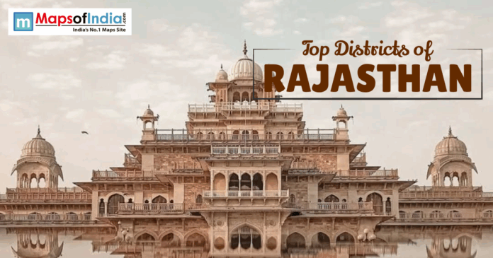 rajasthan Scenic view of a historic palace in Rajasthan with “Top Districts of Rajasthan” title overlay