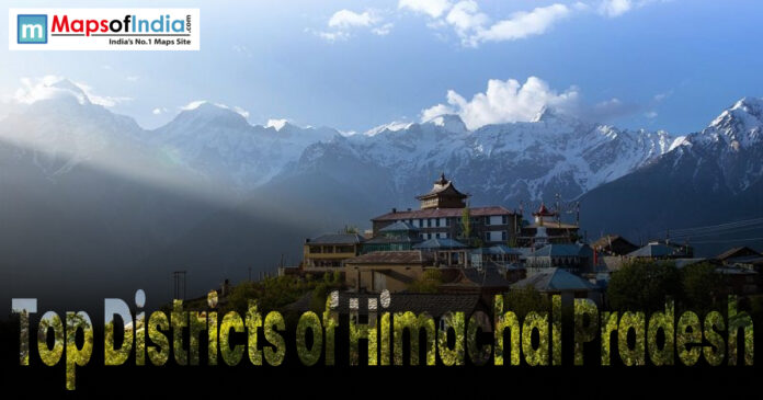 Himachal pradesh Scenic view of Himachal Pradesh with monastery and snow-capped mountains under blue sky