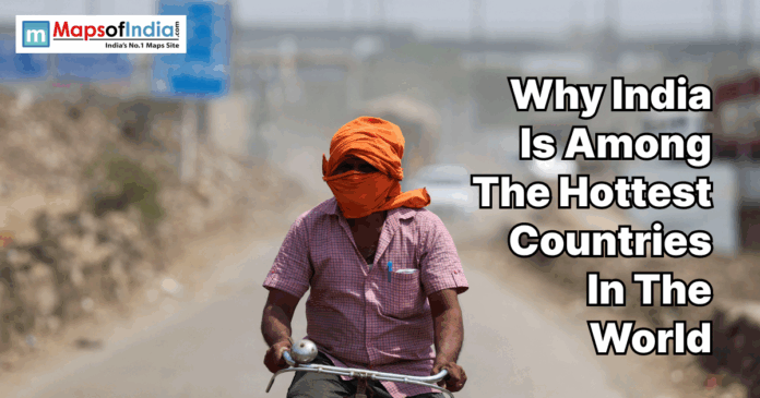 Man riding a bicycle in extreme heat with face covered, highlighting India’s high temperatures and harsh summer conditions.