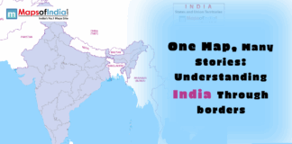 One Map, Many Stories: Understanding India Through Borders Map of India showing state boundaries and neighboring countries with the title “One Map, Many Stories: Understanding India Through Borders”.