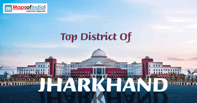 image of Jharkhand featuring a large government building with the text “Top District of Jharkhand