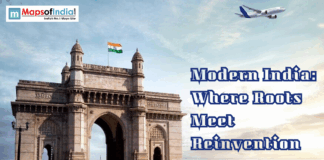 Modern India: Where Roots Meet Reinvention The Gateway of India with the text "Modern India: Where Roots Meet Reinvention."