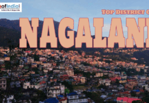 Top Districts of Nagaland Hillside town in Nagaland with “Top District of Nagaland” text overlay