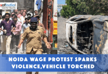 Noida Wage Protest Sparks Violence, Vehicles Torched Workers protest in Noida turns violent as police intervene, with a vehicle seen overturned and burned on the road