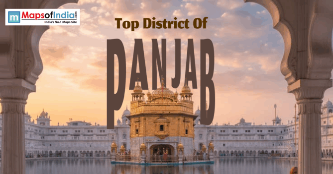 Golden Temple in Punjab with “Top District of Punjab” text overlay