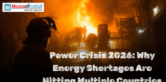 Power Crisis 2026: Why Energy Shortages Are Hitting Multiple Countries Industrial plant fire during power crisis, highlighting global energy shortages in 2026