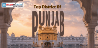 Top Districts of Punjab Golden Temple view through an archway with text "Top District Of PUNJAB".
