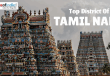 Top Districts of Tamil Nadu Colorful South Indian temple towers (gopurams) in Tamil Nadu with “Top District of Tamil Nadu” text and Maps of India logo.