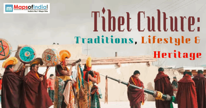 Tibetan monks performing traditional rituals representing Tibet’s culture, heritage, and lifestyle.