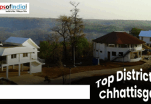 Top Districts of Chhattisgarh Banner image for “Top Districts of Chhattisgarh” showcasing scenic hillside cottages surrounded by lush forests and natural landscapes.
