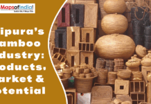 Tripura’s Bamboo Industry: Products, Market & Potential Bamboo products from Tripura displayed with text.