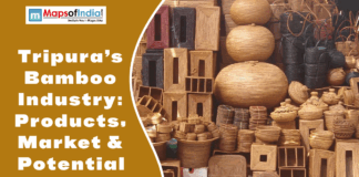 Tripura’s Bamboo Industry: Products, Market & Potential Bamboo products from Tripura displayed with text.