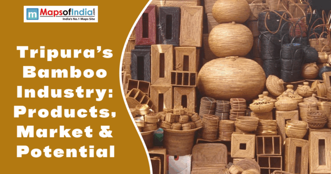 Bamboo products from Tripura displayed with text.