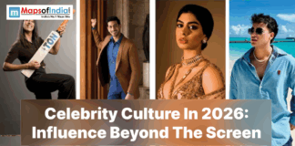 Celebrity Culture In 2026: Influence Beyond The Screen Four young people in a collage featuring the text "Celebrity Culture In 2026: Influence Beyond The Screen."