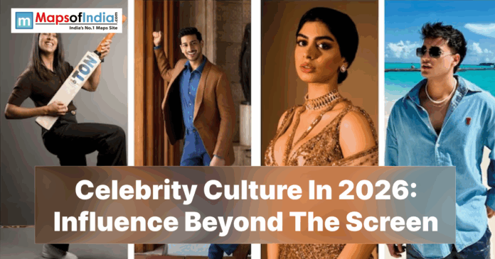 Four young people in a collage featuring the text "Celebrity Culture In 2026: Influence Beyond The Screen."