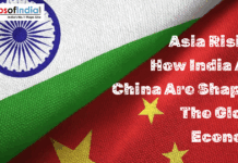 Asia Rising: How India And China Are Shaping The Global Economy Indian and Chinese flags side by side with text “Asia Rising: How India and China Are Shaping the Global Economy”