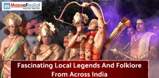 Fascinating Local Legends And Folklores From Across India Dramatic stage performance depicting Indian mythological legends and folklore characters in traditional attire.
