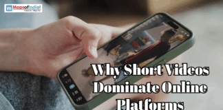 Why Short Videos Dominate Online Platforms Hand holding a smartphone displaying short video content with the text “Why Short Videos Dominate Online Platforms”.