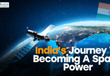 India’s Journey To Becoming A Space Power Satellite orbiting Earth with India’s flag highlighting India’s journey to becoming a global space power.