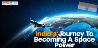 India’s Journey To Becoming A Space Power Satellite orbiting Earth with India’s flag highlighting India’s journey to becoming a global space power.