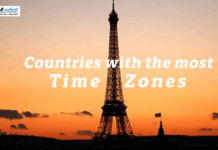 Countries With the Most Time Zones Silhouette of the Eiffel Tower at sunset with the text “Countries with the most Time Zones” on the image.