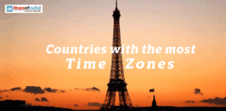Countries With the Most Time Zones Silhouette of the Eiffel Tower at sunset with the text “Countries with the most Time Zones” on the image.