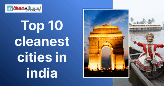 Top 10 cleanest cities in India infographic.