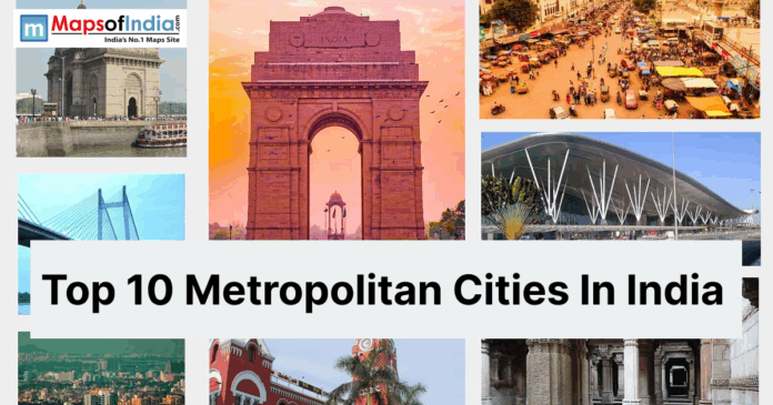 Collage of iconic landmarks and cityscapes representing top metropolitan cities in India with title text