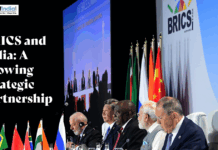 BRICS and India: A Growing Strategic Partnership BRICS summit meeting featuring global leaders and India’s role in strategic partnership discussions.